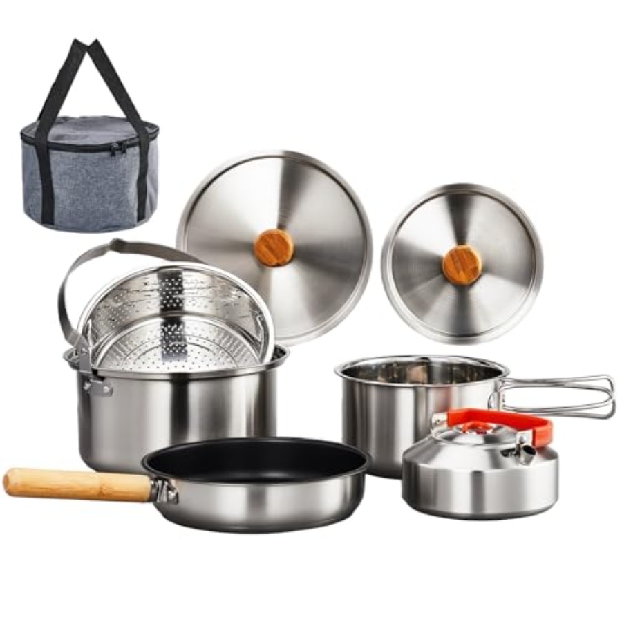Nesting Camping Cooking Set - 캠핑 조리기구 세트, 4~6인용 캠프파이어 요리를