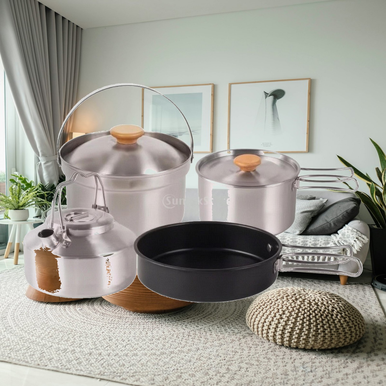 Nesting Camping Cooking Set - 4피스 스테인리스 스틸 캠핑 조리기구 세트,