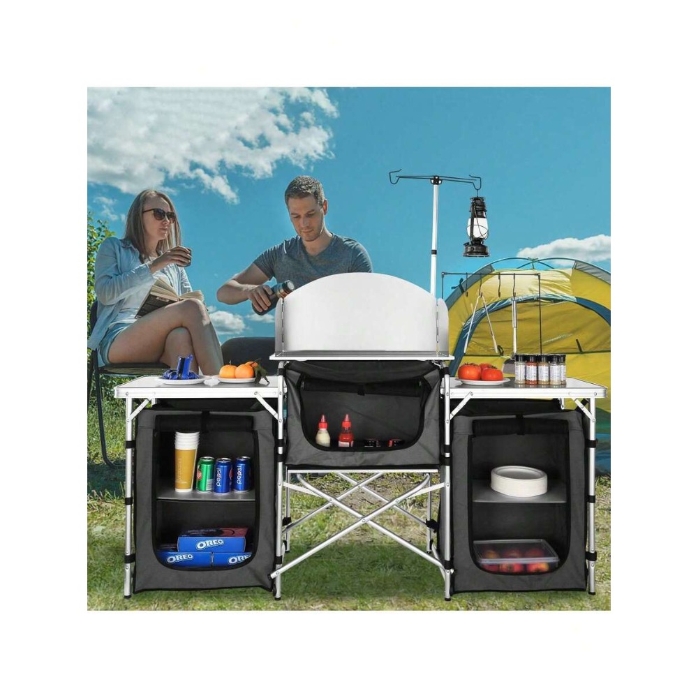 Camping Cooking Must Haves - 접이식 캠핑 키친 테이블 (3개 수납장