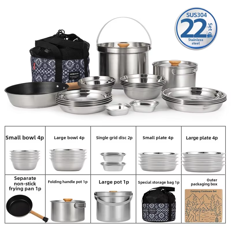 Camping Cooking Kit - NOBANA 최신 야외 스테인레스 스틸 냄비