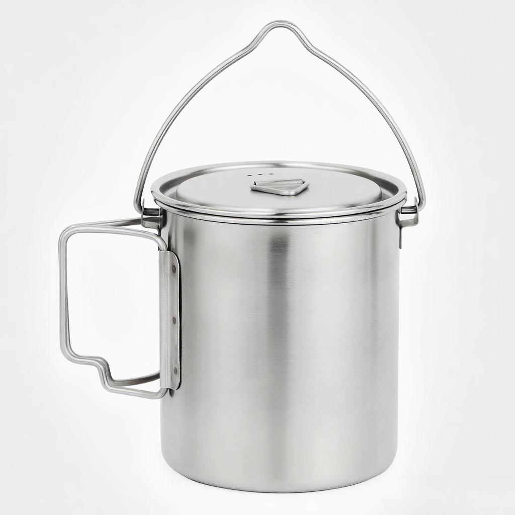 Camping Cooking Pot With Lid - 750ml 스테인레스 스틸 냄비 뚜껑과 접이식