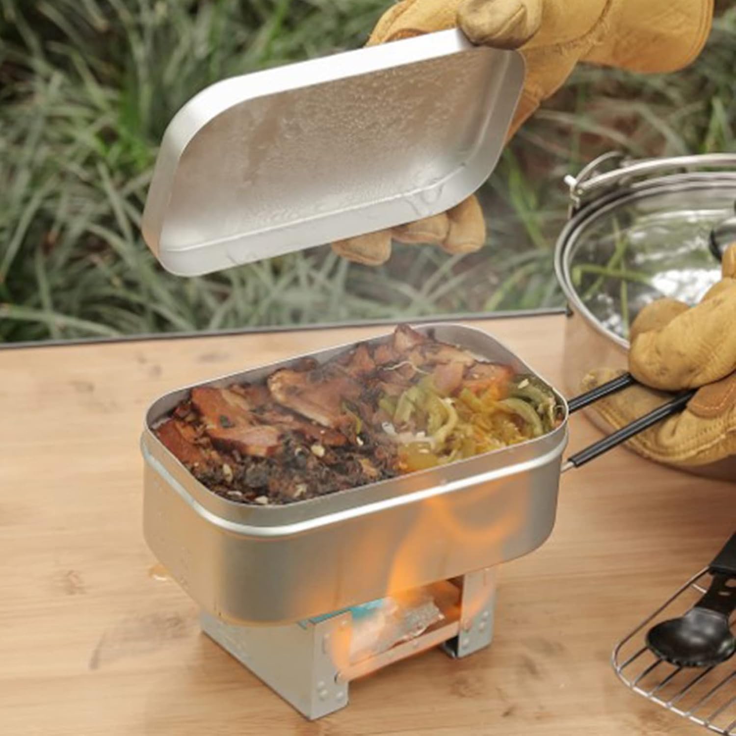 Camping Outdoor Cooking Set - 접이식 도시락 상자 손잡이, 성인용 도시락