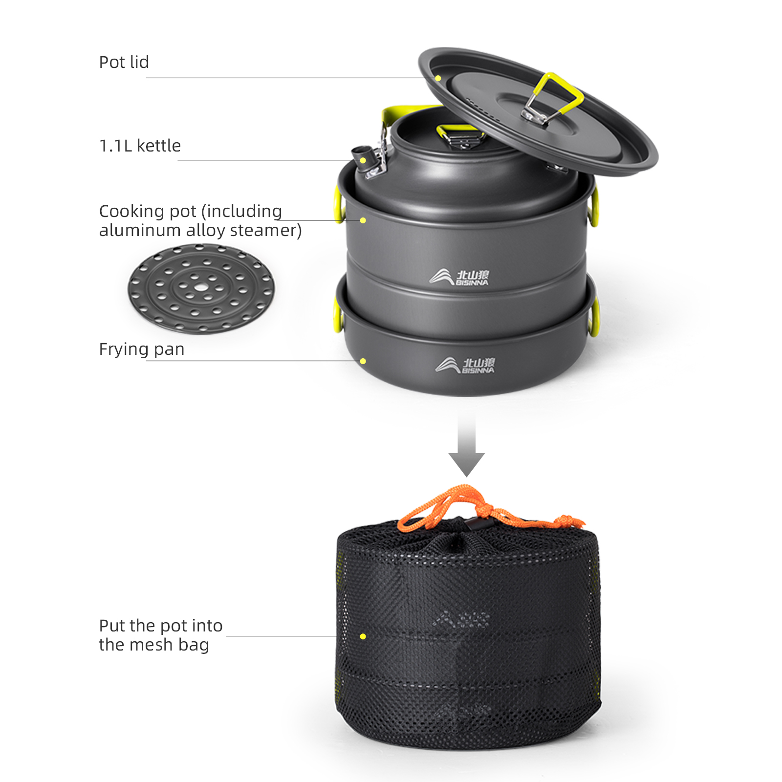 BISINNA 캠핑 조리기구 세트 접이식 손잡이가 있는 - Nesting Camping Cooking Set 리뷰 및 가격