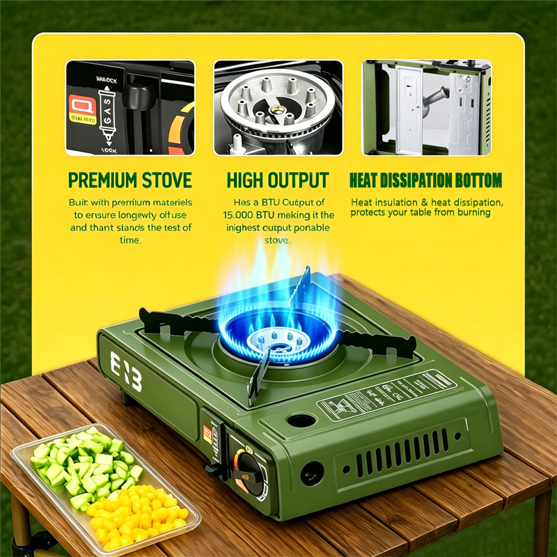 휴대용 부탄 스토브, 휴대용 케이스와 방풍 설계가 있는 - Camping Cooking Kit Box 리뷰 및 가격