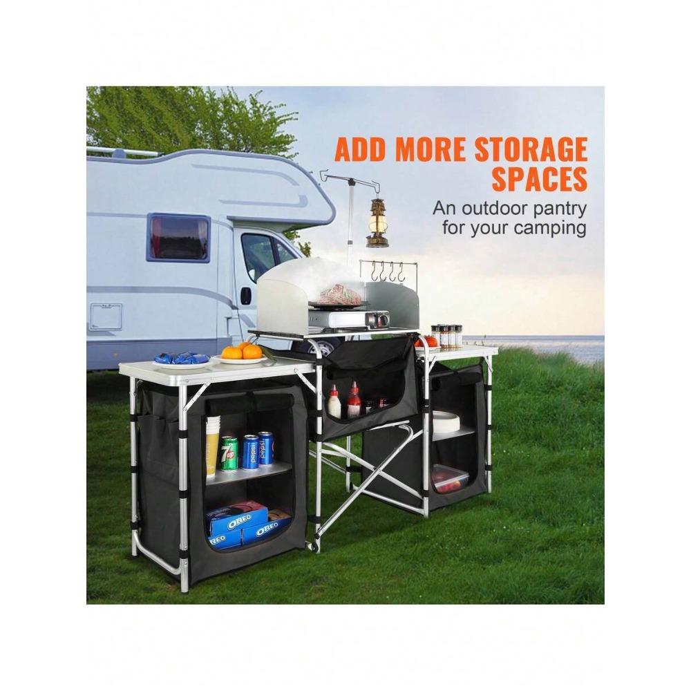 접이식 캠핑 키친 테이블 (3개 수납장 및 탈부착식 바 - Camping Cooking Must Haves 리뷰 및 가격