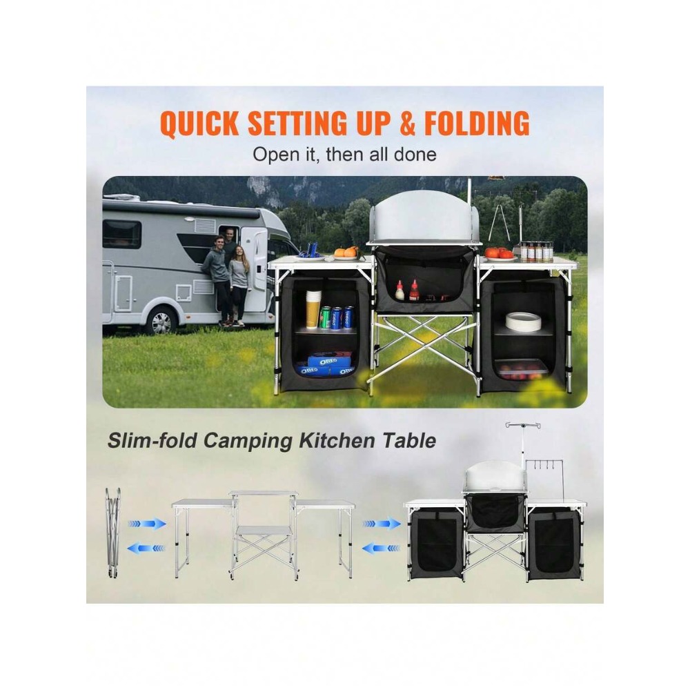 접이식 캠핑 키친 테이블 (3개 수납장 및 탈부착식 바 - Camping Cooking Must Haves 리뷰 및 가격